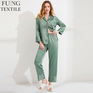 Conjunto de Pijama de Seda Satinada para Mujer, Marca Fung 6001, Cintura Elástica, Transpirable, Color Sólido, para Damas de Honor, Navidad - Product Image 1
