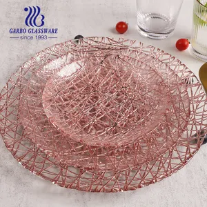 New Design Elegant Pink Glass Dish Bird's Nest Design Tableware Handmade Carved Colored Luxury Decor Glass Serving Dish Plate