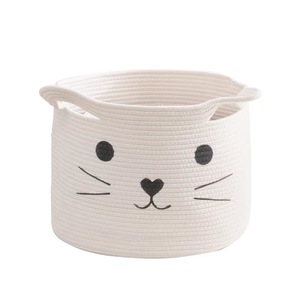 Panier de rangement multifonctionnel en coton tressé moderne, écologique, grand, pliable, en forme de cercle, avec oreilles de <span class=keywords><strong>chat</strong></span>, pour jouets, linge - Product Image 1