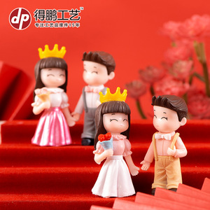 การ์ตูนคู่รักจิ๋วตกแต่งเค้ก PVC ตุ๊กตาแต่งงานสีเหลืองสีขาวสีแดงสีเหลืองคู่ D1320 - Product Image 2