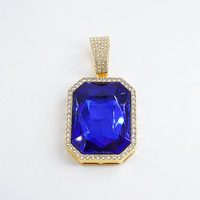 PD3079 Collier avec grand pendentif en pierre et collier carré coloré tendance, chaîne cubaine Hip-Hop pour homme entièrement sertie de diamants, 18 pouces