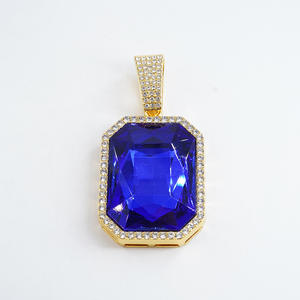 पीडी3079 बड़े पत्थर के पेलेंट और फैशन वर्ग रंगीन हार 18 इंच पुरुषों के हिप-हॉप पूर्ण डायमंड क्यूबन चेन हार - Product Image 4