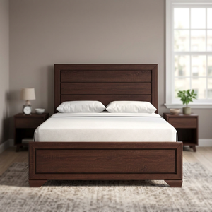 Teak Wood <b>Bed</b> <b>Frame</b> Boxy Framed King <b>Platform</b> <b>Bed</b> with Chunky Headboard - Product Image 2