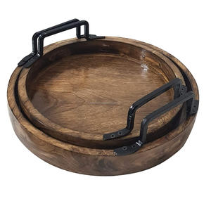 ถาดไม้ทรงกลม,ถาดไม้เสิร์ฟพร้อม Handel สำหรับโรงแรมและร้านอาหารเป็นมิตรต่อสิ่งแวดล้อม - Product Image 6