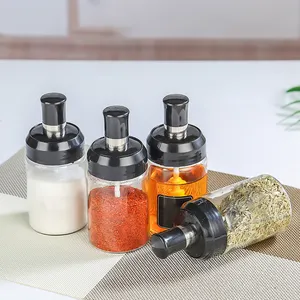 Boîte à épices intégrée en verre avec couvercle, avec cuillère et pot à épices, combinaison de pot d'assaisonnement, fournitures de cuisine, salière pour la maison, bouteille d'huile