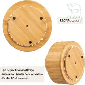 Bamboo Wood 360° Rotating Desktop Divider Office Storage Organizer Round Double-Layer Pen Holder with Non-slip Mat - Product Image 6