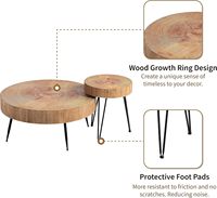 Ensemble de tables d'appoint rondes rustiques modernes avec grain de bois réaliste pour appartement
