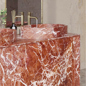 Mueble de Baño de Mármol Natural Rosso Levanto, <span class=keywords><strong>Lavabos</strong></span> de Mármol Rojo, Diseño de Lavabo - Product Image 2