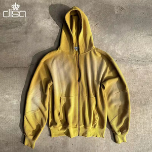 Felpa con Cappuccio Oversize Unisex Personalizzata con Stampa Effetto Sbiadito, Felpa Termica con Zip e Texture Waffle per <span class=keywords><strong>Uomo</strong></span>, Stile Vintage - Product Image 1