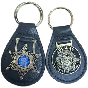 Bracelet porte-clés porte-clés en cuir de voiture personnalisé en métal de gros avec badge en métal