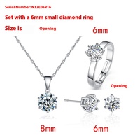 Boucles d'oreilles, collier et bague géométriques romantiques en zircon à six griffes, design de niche haut de gamme pour femmes, en cuivre plaqué rhodium, collection 2026