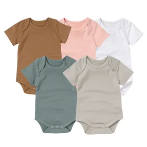 Bán Buôn Unisex Phong Bì Cổ Áo Đồng Bằng Ngắn Tay 100% Hữu Cơ Chải Kỹ Cotton Bé T-Shirts Trẻ Sơ Sinh Bé Bodysuit