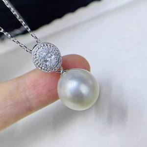 อุปกรณ์ทำเครื่องประดับมุก DIY 31362 จี้เงินแท้ S925 พร้อมสร้อยคอเพชรเม็ดเดียว ลูกปัดกลมขนาด 9-13 มม. ฐานเปล่าสำหรับใส่ลูกปัดแฟชั่น ขนาด 9-13 มม. - Product Image 1