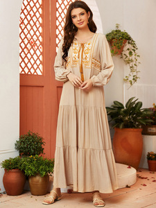 10% 0XL-4XL <span class=keywords><strong>grande</strong></span> <span class=keywords><strong>taille</strong></span> femmes à manches longues robe mode brodé plissé <span class=keywords><strong>grande</strong></span> balançoire longue robe islamique conservateur vêtements - Product Image 4