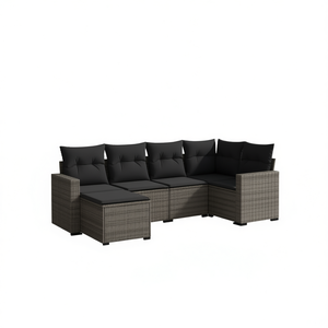 Conjunto de Sofá de Ratán Moderno para Exteriores con Patas Ajustables, Muebles de Jardín y Patio, Cojines Negros, Asientos de Espuma de Alta Densidad - Product Image 1