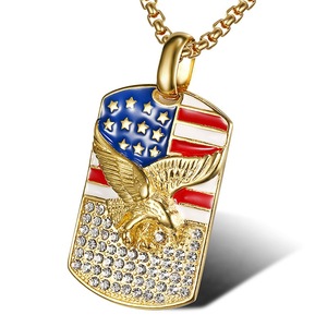 yunnique Hip Hop Eagle Pendant Necklace Gold Plated American Flag With Rhinestones Men's Fashion Jewelry Gift - Product Image 5