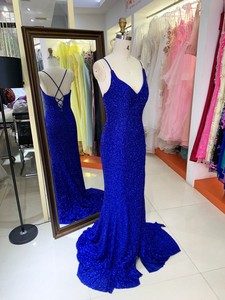 Vestido de Noche de Satén Priscilla Azul Marino 2026 para Mujer, Elegante, Cuello Alto, Silueta Recta, Largo hasta el Suelo, Detalle de Abertura Alta, Cintura Natural - Product Image 3