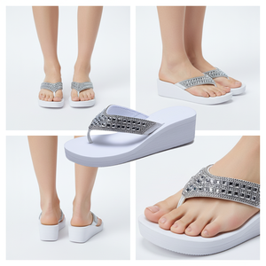Bosirui, chanclas de plataforma para mujer, soporte de arco de diamantes de imitación, chanclas de cuña con cojín suave y cómodo, sandalias de Tanga de verano - Product Image 4