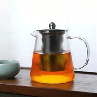 Ensemble de théière en verre borosilicate à motif vertical pour usage domestique et résistance aux hautes températures