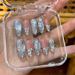 <span class=keywords><strong>Uñas</strong></span> Postizas Acrílicas de Lujo <span class=keywords><strong>con</strong></span> Diseño Romántico de <span class=keywords><strong>Flores</strong></span> 3D y Ojo de Gato, Hechas a Mano, <span class=keywords><strong>con</strong></span> Puntas Francesas, Cobertura Completa, Forma Almendrada, Venta al Por Mayor - Product Image 6