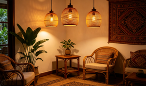 Paralume <span class=keywords><strong>in</strong></span> Bambù Intrecciato Naturale, Design Testurizzato Speciale, Lampada a Sospensione Minimalista per Soggiorno e Arredamento Casa - Product Image 3