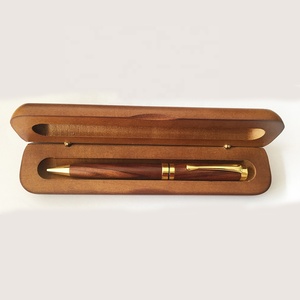 Pen With Wooden Box Customized Engraved Logo Wooden Pen Box Set Blank Dark Wood Pen With Case