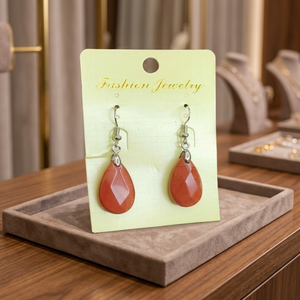 Boucles d'oreilles en pierre précieuse rouge en forme de goutte d'eau, ensemble de bijoux fantaisie - Product Image 1