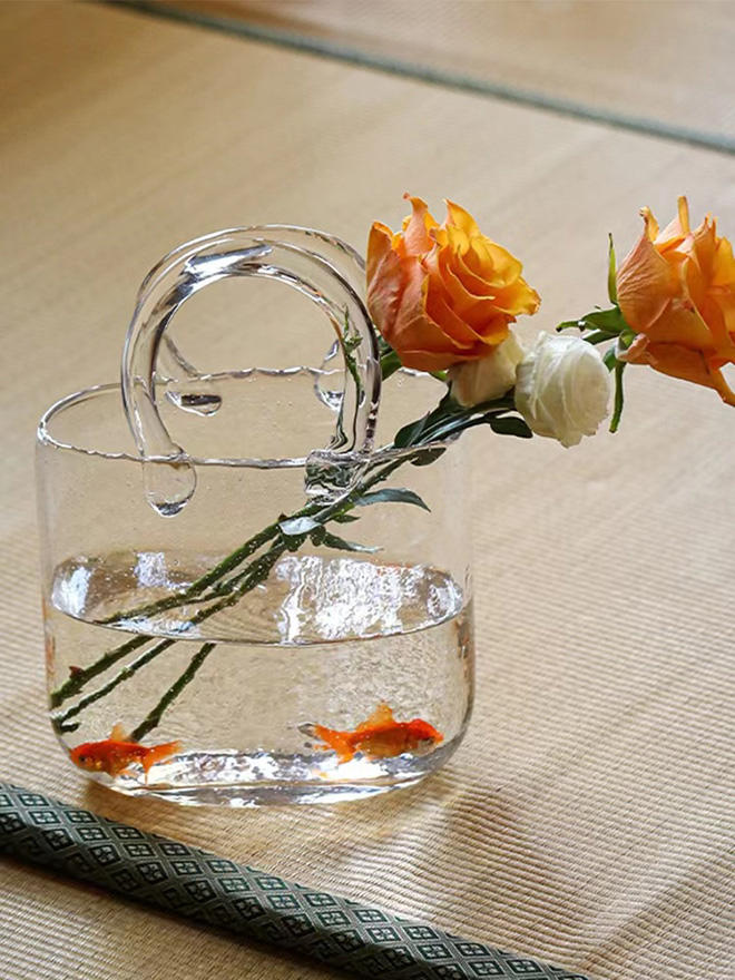 Vaso In Vetro Soffiato A Mano Per Fiori - Base Pesante, Bocca Obliqua, Design Moderno Per Stelo Singolo - Foto 2