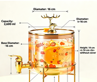 Carafe Distributrice de Boissons 2600ml/3600ml en Verre Borosilicate Haute Qualité avec Couvercle, Écologique, Transparente, Design Mignon, pour Jus de Fruits, Sodas et Eau, avec Robinet