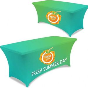 Housse de table personnalisée 4ft 5ft 6ft 8ft en spandex extensible, nappe personnalisée avec logo d'entreprise, mariages, événements, salons professionnels - Product Image 1