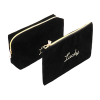 Logo brodé personnalisé, fermeture éclair de luxe pour femmes, emballage de brosse en velours suédé, petite pochette cosmétique de maquillage