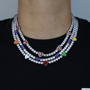 Collar con Clip de corazón esmaltado de arcoíris con corazón roto rojo para hombre y niño, cadena de tenis CZ Micro Pave, joyería de Hip Hop chapada en plata - Product Image 6