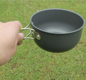 Tazón plegable de aluminio negro con asas y bolsa de malla con cordón, portátil, para viajes al aire libre, camping y uso doméstico. - Product Image 3