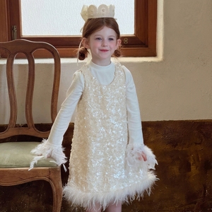 Abito Bianco con Perline per Bambine, Vestito da Principessa per Feste di Compleanno e Occasioni Formali - Product Image 1