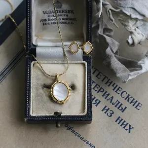 Royal Wholesale Earring And Necklace Set Mother Of Pearl Framed Teardrop Pendants