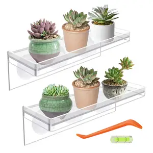 2 Pack Zuignap Plank Voor Planten Venster, Dsvenroly Clear Acryl Richel Zuignap Window Plank Met Krachtige Zuigkracht