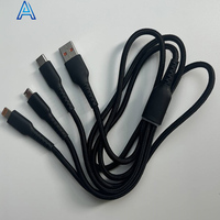 Kabel pengisi daya tablet, 1.2M 3 in 1 USB-A ke mikro tipe-c 8-PIN jalinan PVC lampu LED, kabel pengisi daya kawat