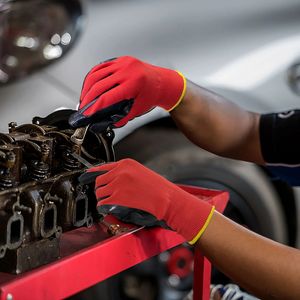 Venta al por mayor Durable Industrial Worker Seguridad Rojo Poliéster Shell Palma recubierta Negro Nitrilo Guantes DE TRABAJO - Product Image 6