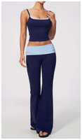 Ensemble de yoga 2 pièces pour femme, color block, avec débardeur court à double bretelle et pantalon de yoga évasé à taille repliée, doux et extensible, tenue de sport et fitness