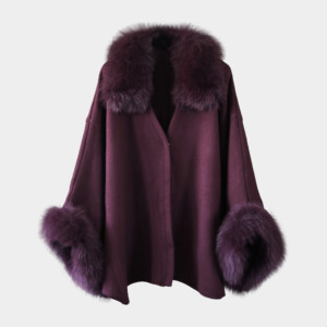 Luxury Women's Cashmere Poncho <strong>Coat</strong> with Fox Fur Trim | <strong>Winter</strong> Warm Wool Blend <strong>Cape</strong> | Elegant Faux Fur Shawl Inverno Pele Poncho - Product Image 1