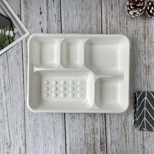 Take Away 100% Biodegradable Disposable 5 Compartment Food Tray Disposable Dinner Plate