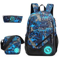 Graffiti Three-Piece Waterproof Polyester Unisex Student Satchel Leisure Computer Backpack for Junior High School Students