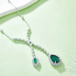 S925 Silver <b>Emerald</b> <b>Pendant</b> Necklace Women's Pear Cut Diamond Chain Jewelry Everyday Wear Fine Chains Necklaces K - Product Image 3