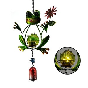 Solar Frog Wind Chime Led Outdoor Garden <b>Light</b> Hanging Decor Solar Powered With Bell And <b>Flower</b> Design - Product Image 1
