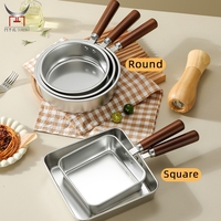 Set Wajan Goreng Stainless Steel 304 Bulat & Persegi Tanpa Lapisan Tekstur Sarang Lebah Dengan Gagang Kayu Wajan Serbaguna Untuk Memasak