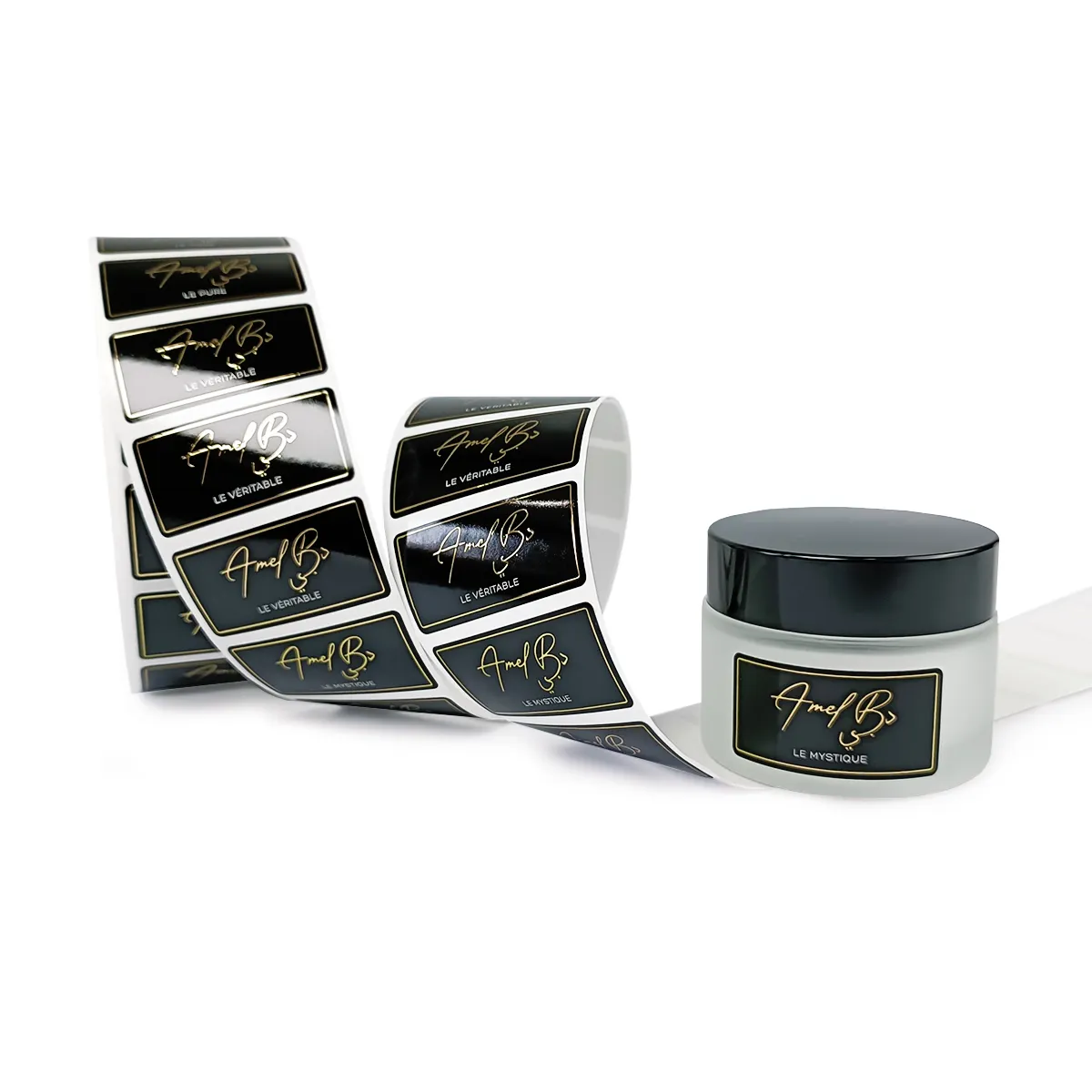 Custom Luxury Label Printing Cosmetic Bottle/Jar Waterproof Glossy Gold Foil Jar Packaging Perfume Vinyl Adhesive Stickers