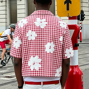 Camicia da uomo personalizzata con stampa floreale e fantasia scozzese, stile streetwear, vestibilità ampia, in cotone pesante, vintage <span class=keywords><strong>a</strong></span> quadri - Product Image 3