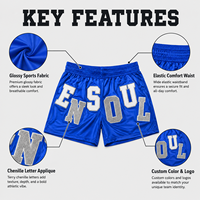 Shorts de sport respirants et à séchage rapide pour hommes, style streetwear, avec patchs lettres en chenille personnalisés, pour la gym et la course, fabrication sur mesure en gros