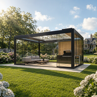 Pergola en aluminium à toit à persiennes, résistante à la pluie et au vent, sur mesure pour cuisine extérieure, complexe hôtelier et jardin