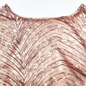 Full beauty brand customized <strong>plus</strong> women <strong>size</strong> champagne sequins embroidery skin soft <strong>mesh</strong> 3/4 sleeves boat neck <strong>top</strong> - Product Image 4